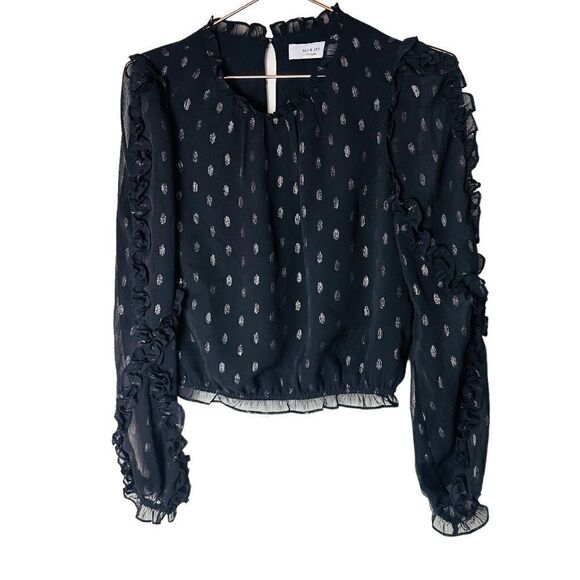 NWOT Ali + Jay Black Metallic Sheer Chiffon Blouse Small - Picture 1 of 4